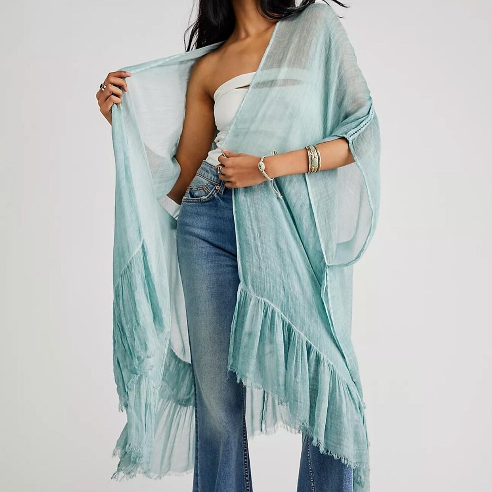 Free People Whisper Washed Ruffle Kimono (Chambray)